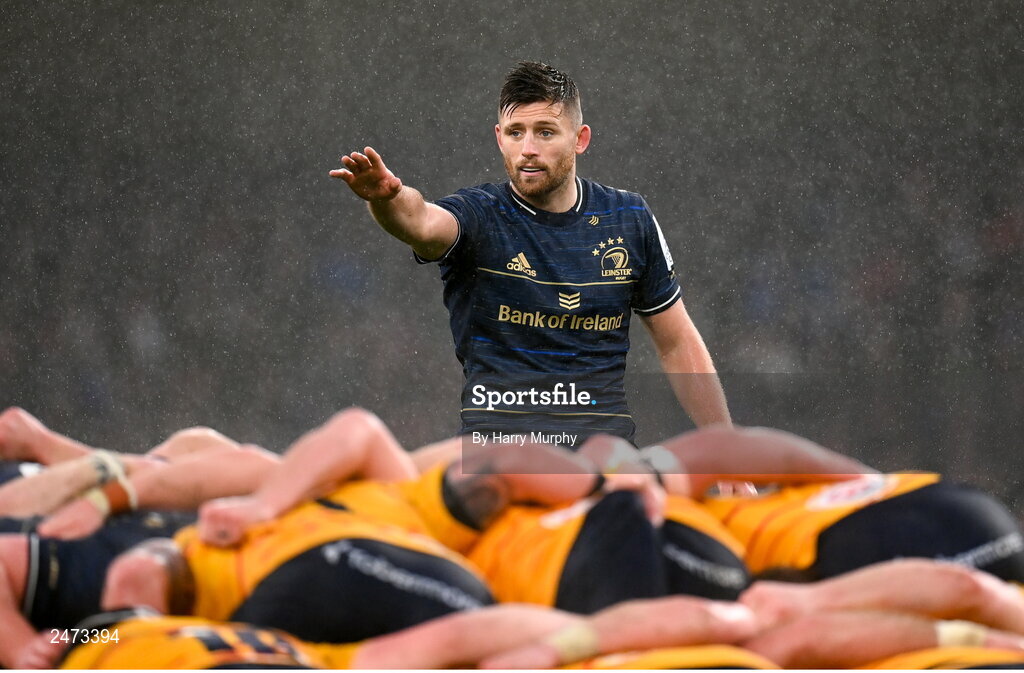 1 April 2023; Ross Byrne of Leinster during the Heineken Champions Cup Round of 16 match between Leinster and Ulster at Aviva Stadium in Dublin. Photo by Harry Murphy/Sportsfile