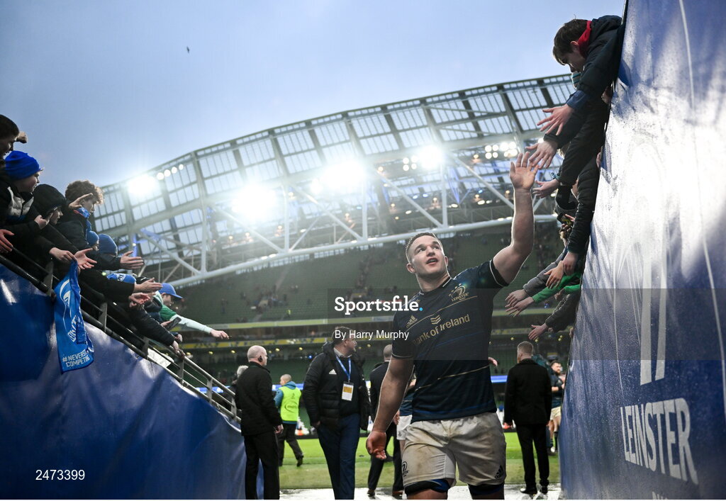 1 April 2023; Scott Penny of Leinster after his side's victory in the Heineken Champions Cup Round of 16 match between Leinster and Ulster at Aviva Stadium in Dublin. Photo by Harry Murphy/Sportsfile