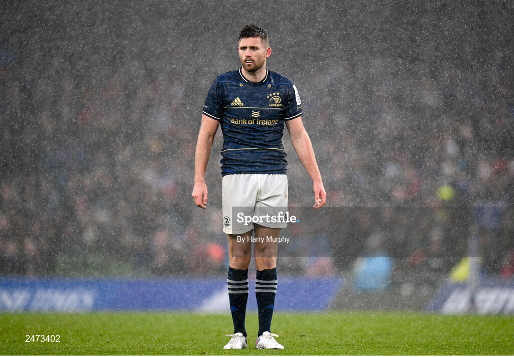 1 April 2023; Ross Byrne of Leinster during the Heineken Champions Cup Round of 16 match between Leinster and Ulster at Aviva Stadium in Dublin. Photo by Harry Murphy/Sportsfile