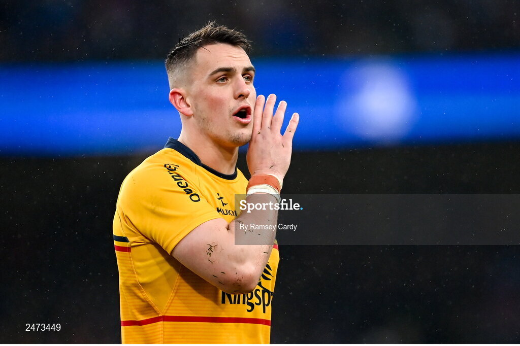 1 April 2023; James Hume of Ulster during the Heineken Champions Cup Round of 16 match between Leinster and Ulster at Aviva Stadium in Dublin. Photo by Ramsey Cardy/Sportsfile