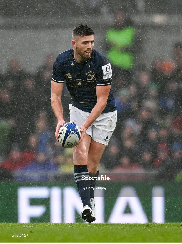 1 April 2023; Ross Byrne of Leinster during the Heineken Champions Cup Round of 16 match between Leinster and Ulster at Aviva Stadium in Dublin. Photo by Harry Murphy/Sportsfile