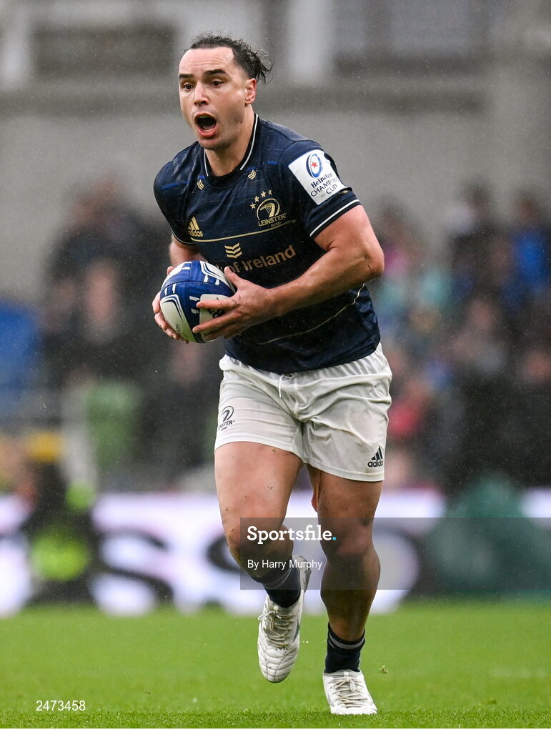 1 April 2023; James Lowe of Leinster during the Heineken Champions Cup Round of 16 match between Leinster and Ulster at Aviva Stadium in Dublin. Photo by Harry Murphy/Sportsfile