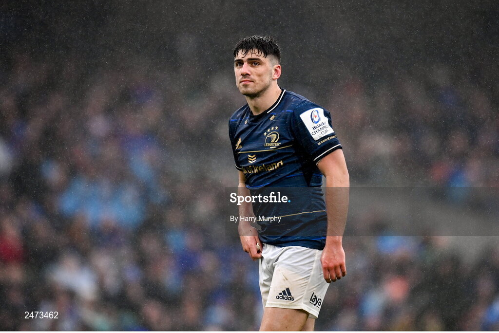 1 April 2023; Jimmy O'Brien of Leinster during the Heineken Champions Cup Round of 16 match between Leinster and Ulster at Aviva Stadium in Dublin. Photo by Harry Murphy/Sportsfile