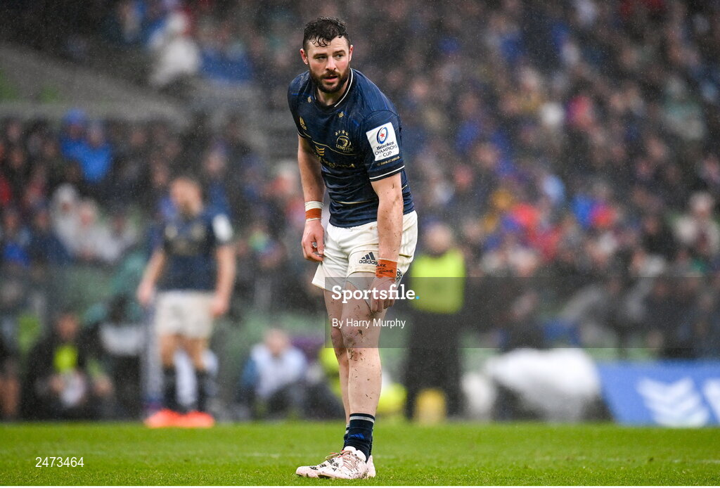 1 April 2023; Robbie Henshaw of Leinster during the Heineken Champions Cup Round of 16 match between Leinster and Ulster at Aviva Stadium in Dublin. Photo by Harry Murphy/Sportsfile