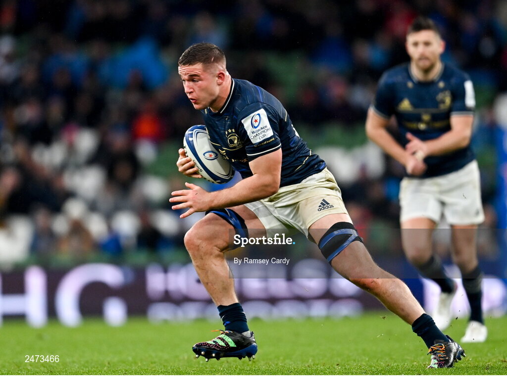1 April 2023; Scott Penny of Leinster during the Heineken Champions Cup Round of 16 match between Leinster and Ulster at Aviva Stadium in Dublin. Photo by Ramsey Cardy/Sportsfile