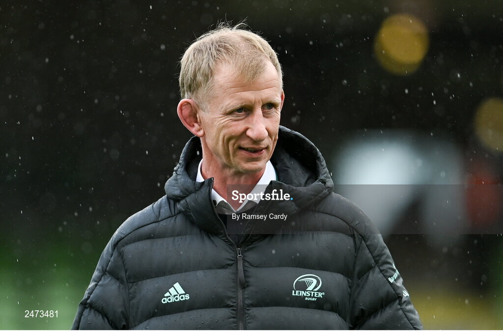 1 April 2023; Leinster head coach Leo Cullen before the Heineken Champions Cup Round of 16 match between Leinster and Ulster at Aviva Stadium in Dublin. Photo by Ramsey Cardy/Sportsfile