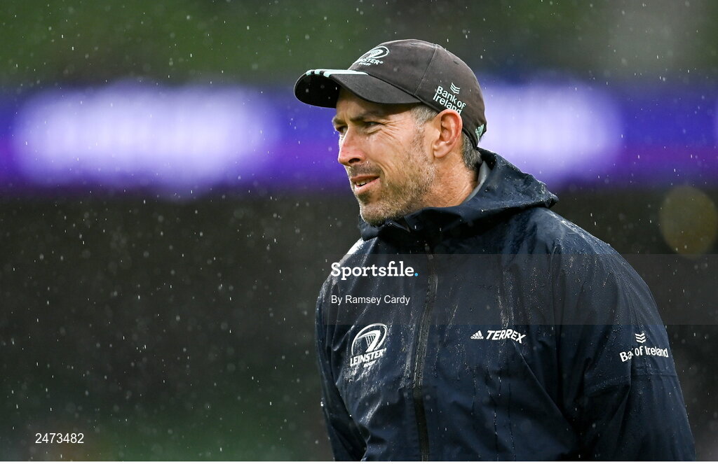 1 April 2023; Leinster assistant coach Andrew Goodman before the Heineken Champions Cup Round of 16 match between Leinster and Ulster at Aviva Stadium in Dublin. Photo by Ramsey Cardy/Sportsfile