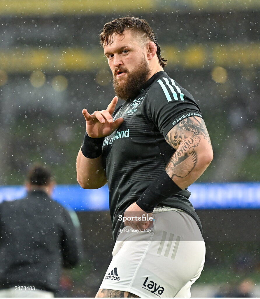 1 April 2023; Andrew Porter of Leinster before the Heineken Champions Cup Round of 16 match between Leinster and Ulster at Aviva Stadium in Dublin. Photo by Ramsey Cardy/Sportsfile