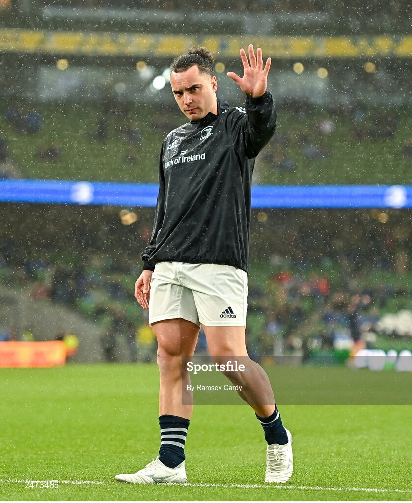 1 April 2023; James Lowe of Leinster before the Heineken Champions Cup Round of 16 match between Leinster and Ulster at Aviva Stadium in Dublin. Photo by Ramsey Cardy/Sportsfile