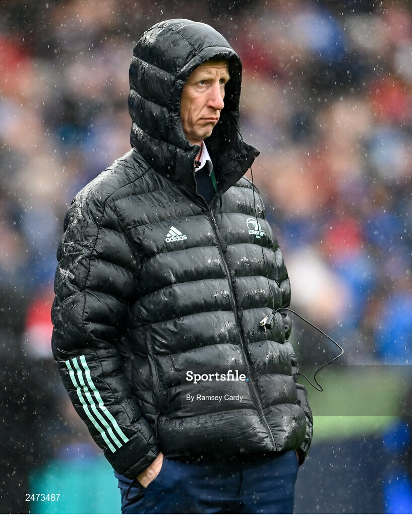 1 April 2023; Leinster head coach Leo Cullen before the Heineken Champions Cup Round of 16 match between Leinster and Ulster at Aviva Stadium in Dublin. Photo by Ramsey Cardy/Sportsfile