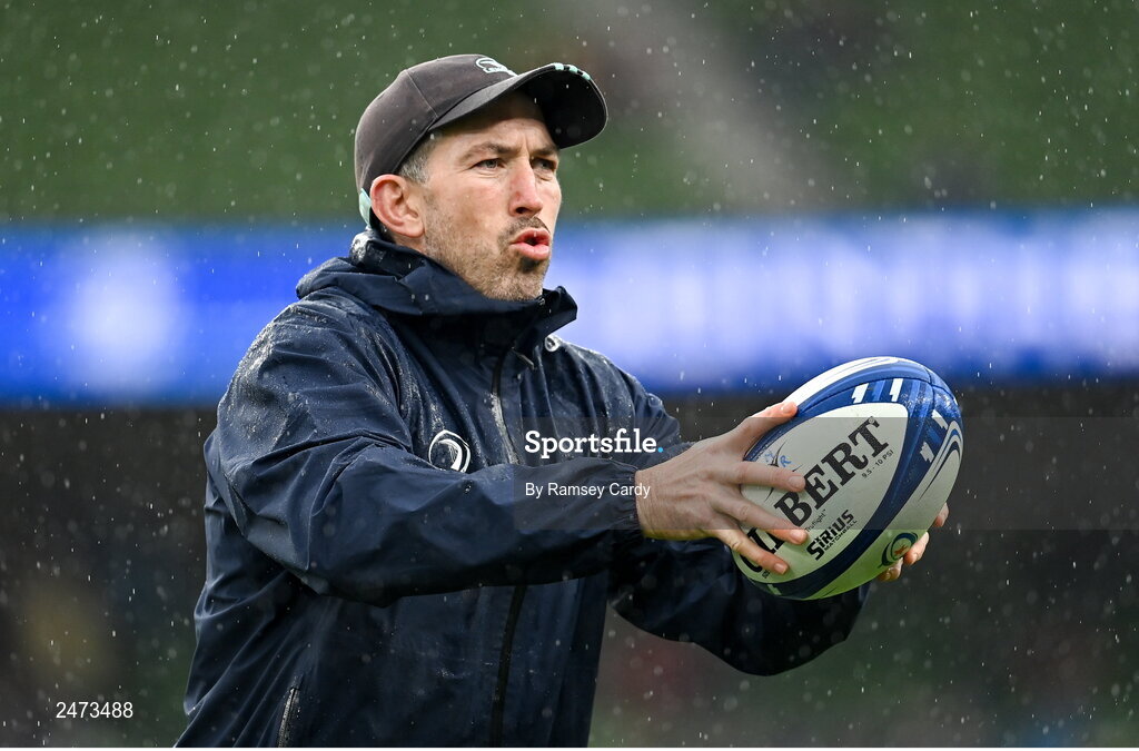 1 April 2023; Leinster assistant coach Andrew Goodman before the Heineken Champions Cup Round of 16 match between Leinster and Ulster at Aviva Stadium in Dublin. Photo by Ramsey Cardy/Sportsfile