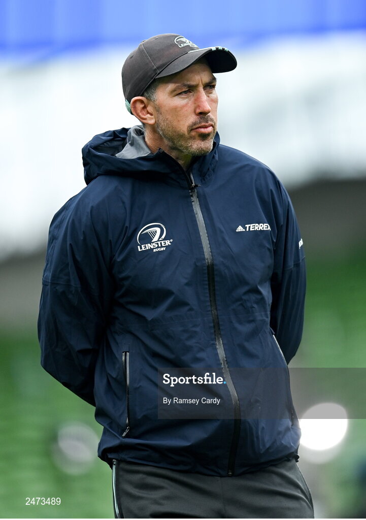 1 April 2023; Leinster assistant coach Andrew Goodman before the Heineken Champions Cup Round of 16 match between Leinster and Ulster at Aviva Stadium in Dublin. Photo by Ramsey Cardy/Sportsfile