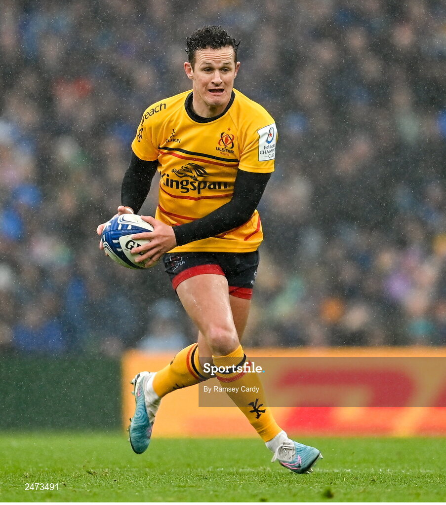 1 April 2023; Billy Burns of Ulster during the Heineken Champions Cup Round of 16 match between Leinster and Ulster at Aviva Stadium in Dublin. Photo by Ramsey Cardy/Sportsfile