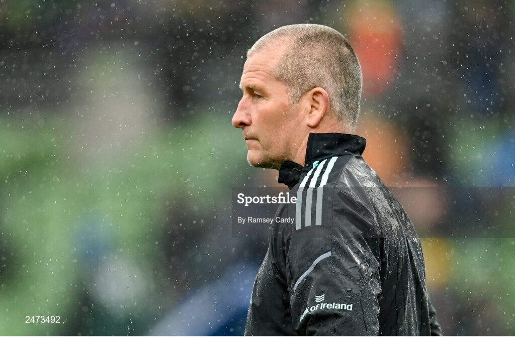 1 April 2023; Leinster senior coach Stuart Lancaster before the Heineken Champions Cup Round of 16 match between Leinster and Ulster at Aviva Stadium in Dublin. Photo by Ramsey Cardy/Sportsfile