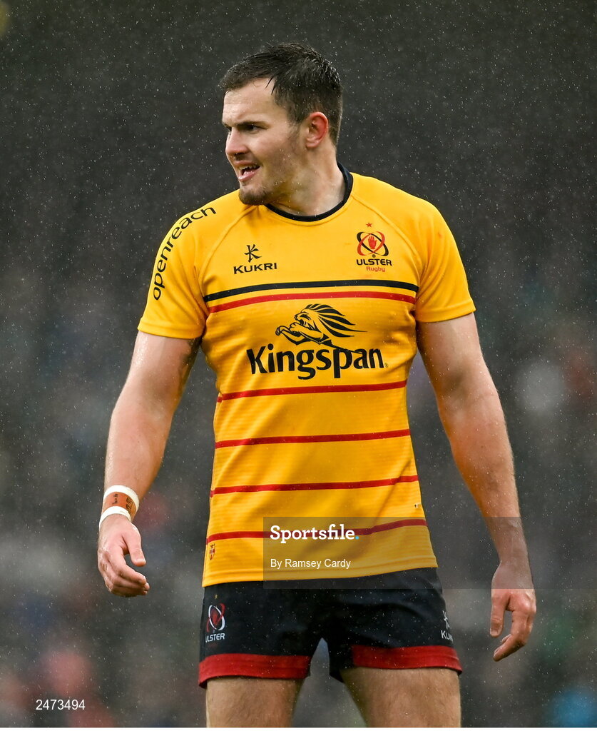 1 April 2023; Jacob Stockdale of Ulster during the Heineken Champions Cup Round of 16 match between Leinster and Ulster at Aviva Stadium in Dublin. Photo by Ramsey Cardy/Sportsfile
