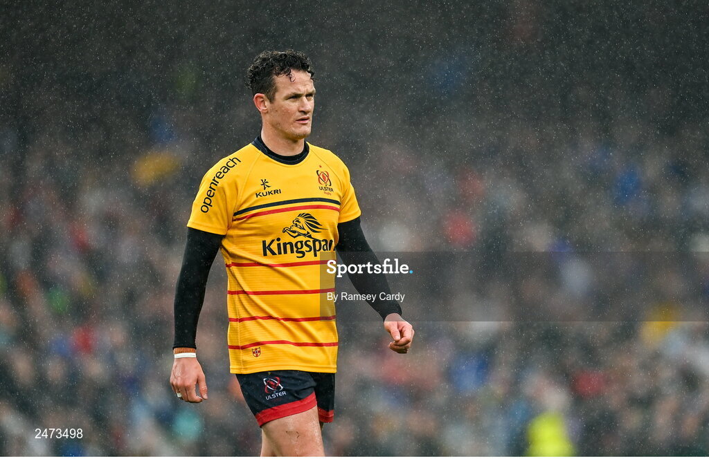 1 April 2023; Billy Burns of Ulster during the Heineken Champions Cup Round of 16 match between Leinster and Ulster at Aviva Stadium in Dublin. Photo by Ramsey Cardy/Sportsfile