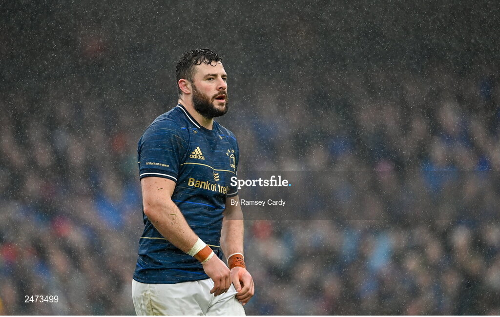 1 April 2023; Robbie Henshaw of Leinster during the Heineken Champions Cup Round of 16 match between Leinster and Ulster at Aviva Stadium in Dublin. Photo by Ramsey Cardy/Sportsfile