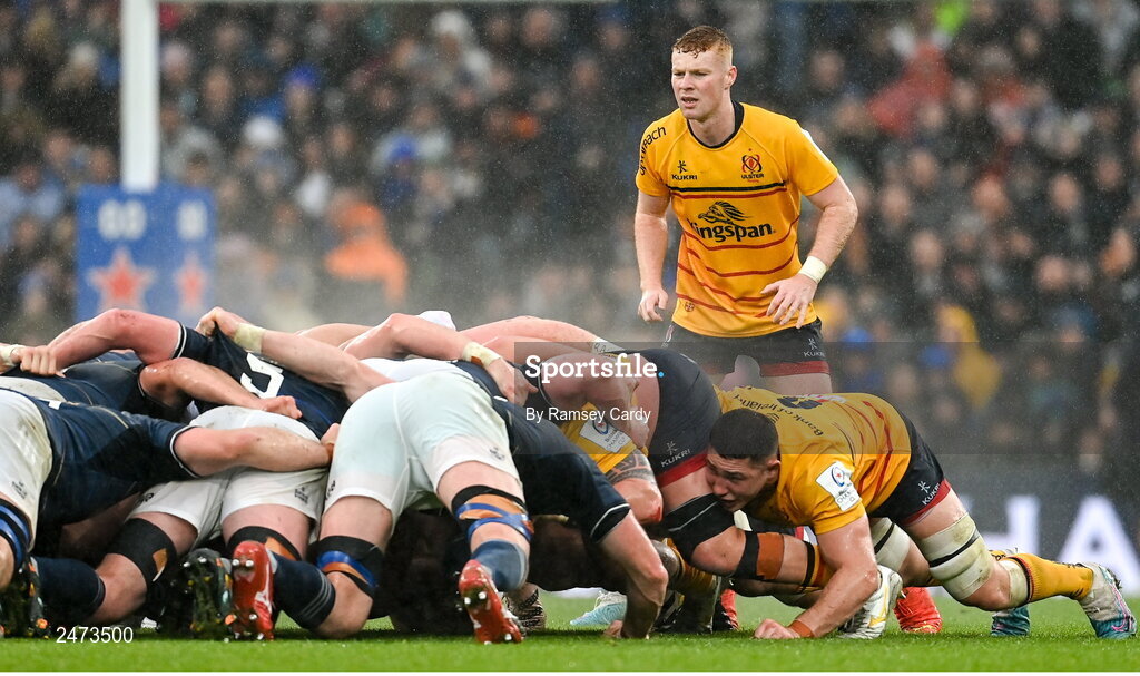 1 April 2023; Nathan Doak of Ulster during the Heineken Champions Cup Round of 16 match between Leinster and Ulster at Aviva Stadium in Dublin. Photo by Ramsey Cardy/Sportsfile