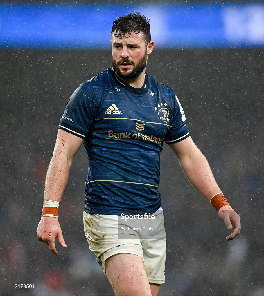 1 April 2023; Robbie Henshaw of Leinster during the Heineken Champions Cup Round of 16 match between Leinster and Ulster at Aviva Stadium in Dublin. Photo by Ramsey Cardy/Sportsfile
