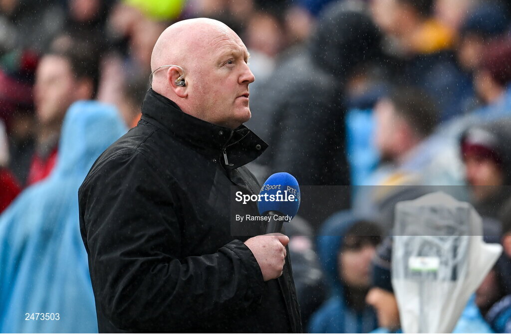 1 April 2023; RTE Sport analyst Bernard Jackman during the Heineken Champions Cup Round of 16 match between Leinster and Ulster at Aviva Stadium in Dublin. Photo by Ramsey Cardy/Sportsfile
