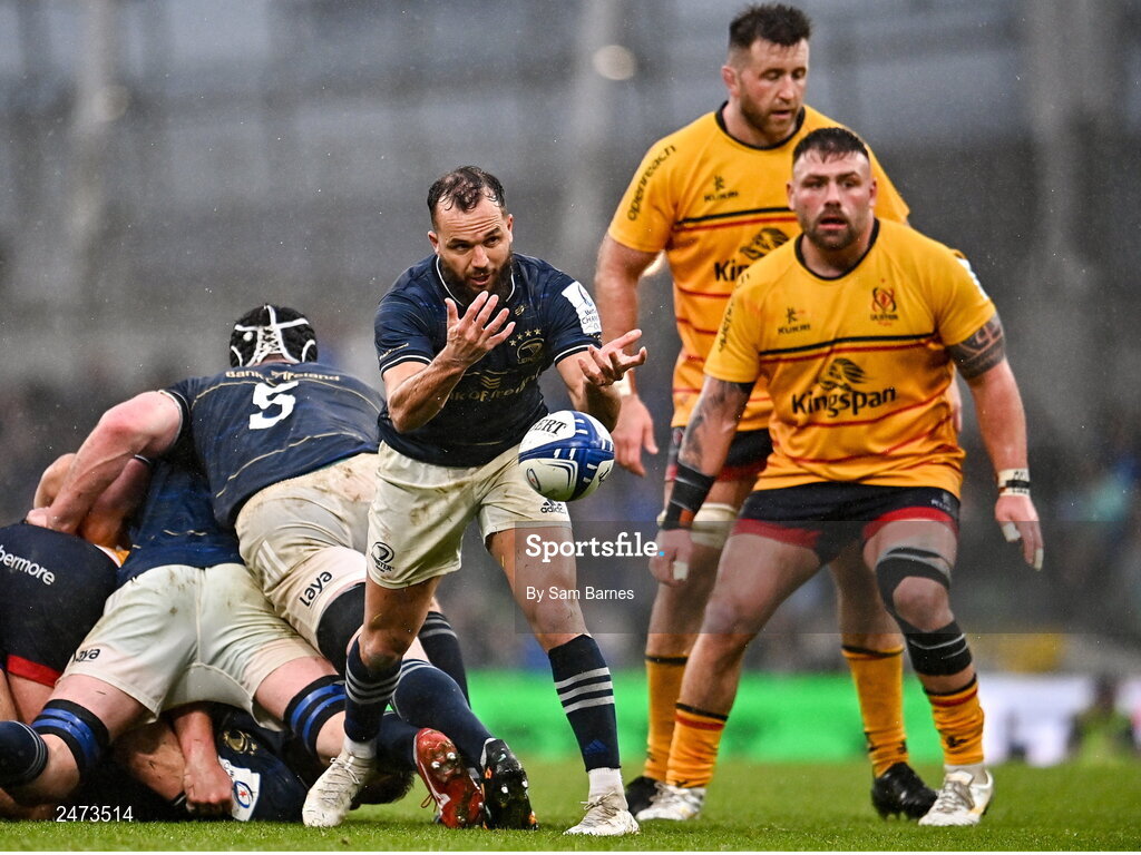 1 April 2023; Jamison Gibson-Park of Leinster during the Heineken Champions Cup Round of 16 match between Leinster and Ulster at Aviva Stadium in Dublin. Photo by Sam Barnes/Sportsfile