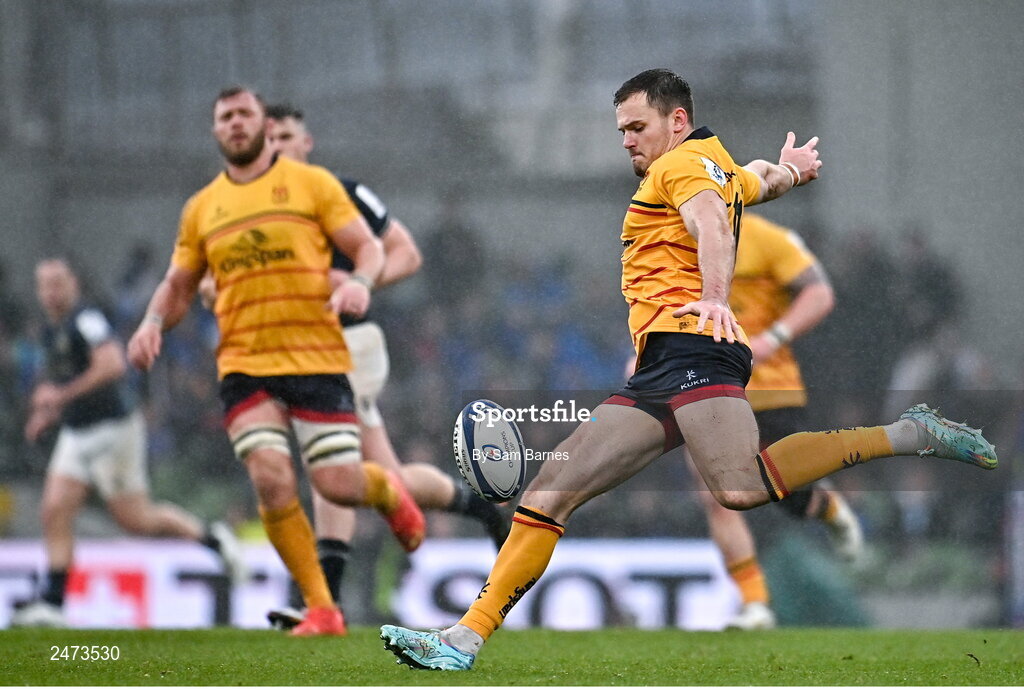 1 April 2023; Jacob Stockdale of Ulster during the Heineken Champions Cup Round of 16 match between Leinster and Ulster at Aviva Stadium in Dublin. Photo by Sam Barnes/Sportsfile