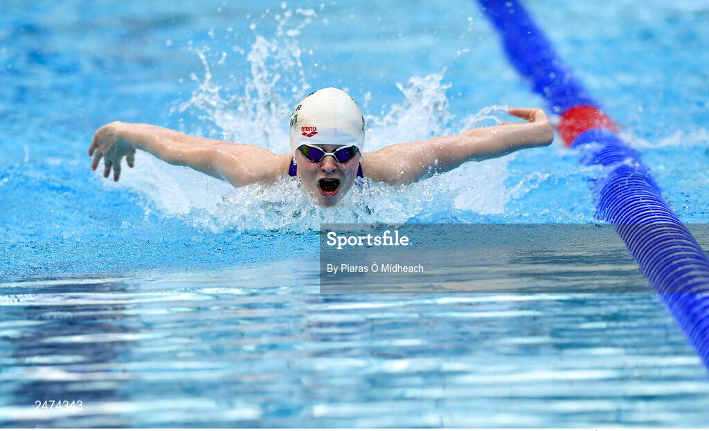 3 April 2023; Holly Wilson of Leander competing in the Women 13 & Over 50 LC meter butterfly heats during day three of the Swim Ireland Irish Open Swimming Championships at the National Aquatic Centre in Dublin. Photo by Piaras Ó Mídheach/Sportsfile