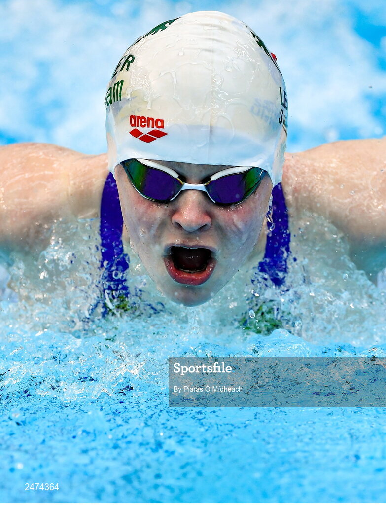 3 April 2023; Holly Wilson of Leander competing in the Women 13 & Over 50 LC meter butterfly heats during day three of the Swim Ireland Irish Open Swimming Championships at the National Aquatic Centre in Dublin. Photo by Piaras Ó Mídheach/Sportsfile