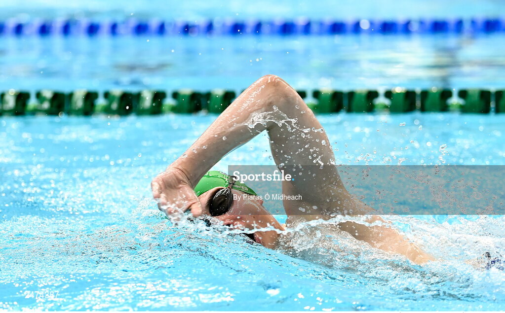 3 April 2023; Mark Gil of Trojan competing in the Men 13 & Over 800 LC metre freestyle heats during day three of the Swim Ireland Irish Open Swimming Championships at the National Aquatic Centre in Dublin. Photo by Piaras Ó Mídheach/Sportsfile