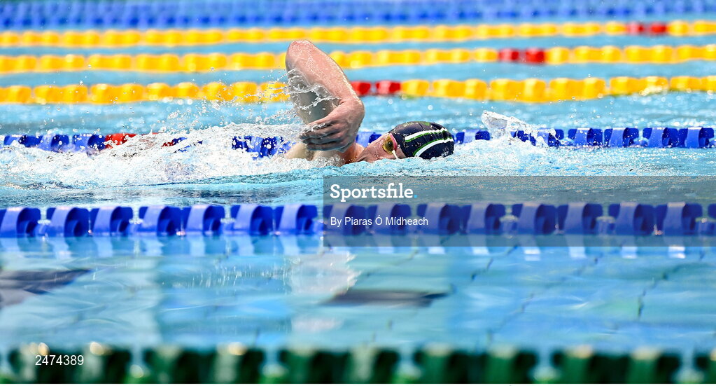 3 April 2023; Cian Foley of New Ross competing in the Men 13 & Over 800 LC metre freestyle heats during day three of the Swim Ireland Irish Open Swimming Championships at the National Aquatic Centre in Dublin. Photo by Piaras Ó Mídheach/Sportsfile