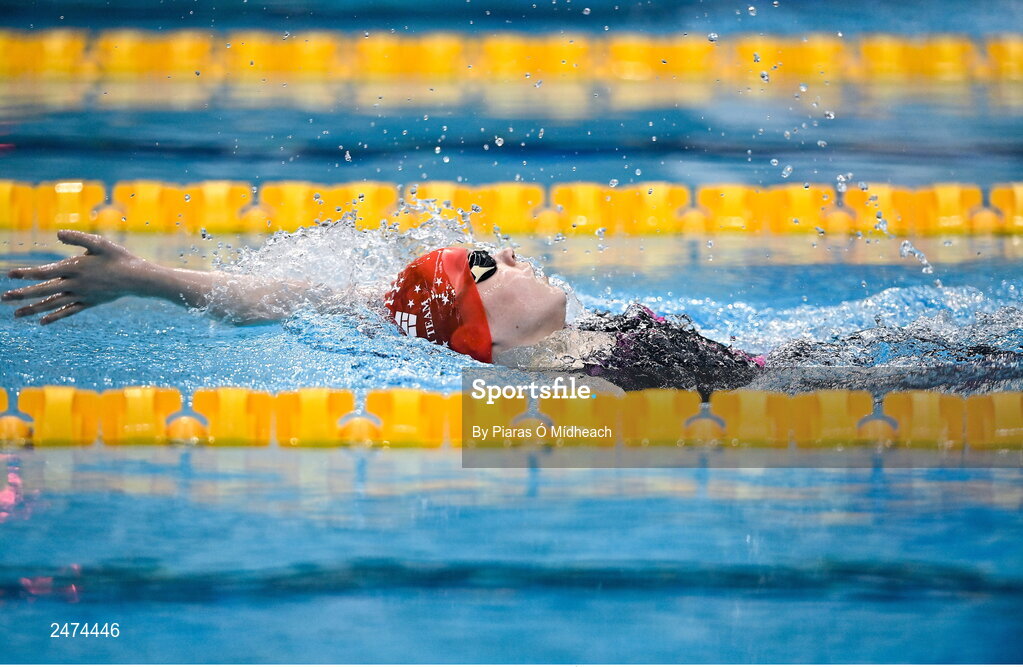 3 April 2023; Emilee Edgar of Lisburn City competes in the Women 13 & Over 400 LC metre IM during day three of the Swim Ireland Irish Open Swimming Championships at the National Aquatic Centre in Dublin. Photo by Piaras Ó Mídheach/Sportsfile