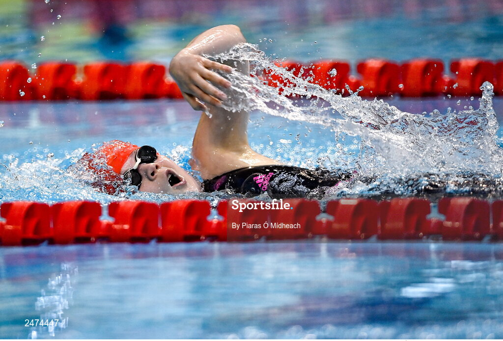 3 April 2023; Emilee Edgar of Lisburn City competes in the Women 13 & Over 400 LC metre IM during day three of the Swim Ireland Irish Open Swimming Championships at the National Aquatic Centre in Dublin. Photo by Piaras Ó Mídheach/Sportsfile