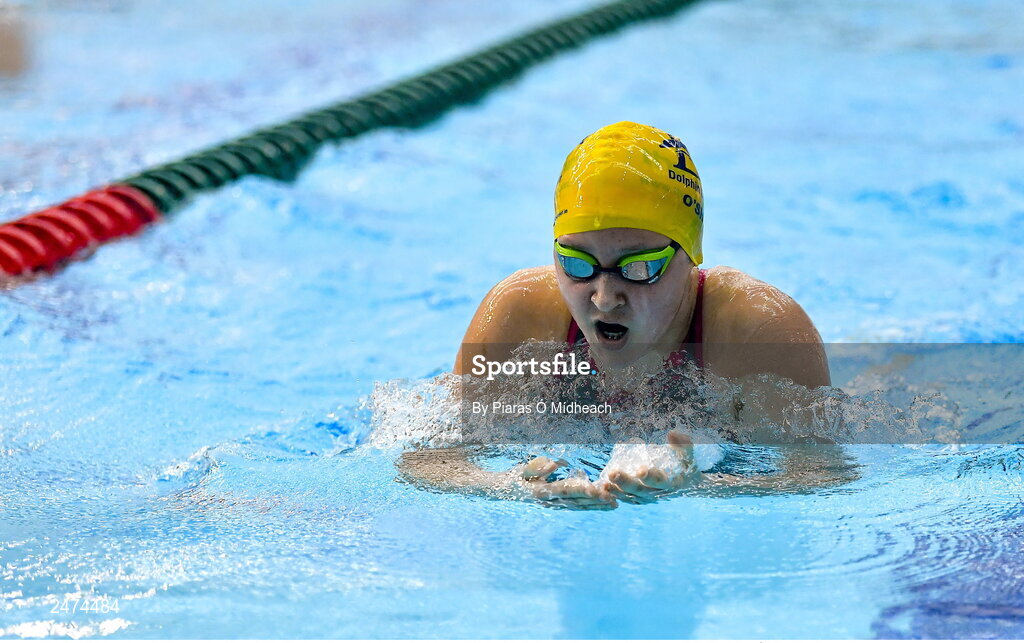 3 April 2023; Heather Fane of Dolphin competes in the Women 13 & Over 400 LC metre IM heats during day three of the Swim Ireland Irish Open Swimming Championships at the National Aquatic Centre in Dublin. Photo by Piaras Ó Mídheach/Sportsfile