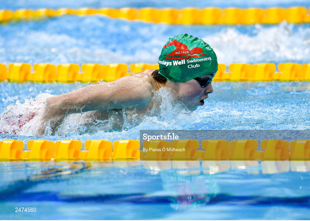3 April 2023; Thomas Bugler of Sundays Well competes in the Men 13 & Over 100 LC metre butterfly heats during day three of the Swim Ireland Irish Open Swimming Championships at the National Aquatic Centre in Dublin. Photo by Piaras Ó Mídheach/Sportsfile
