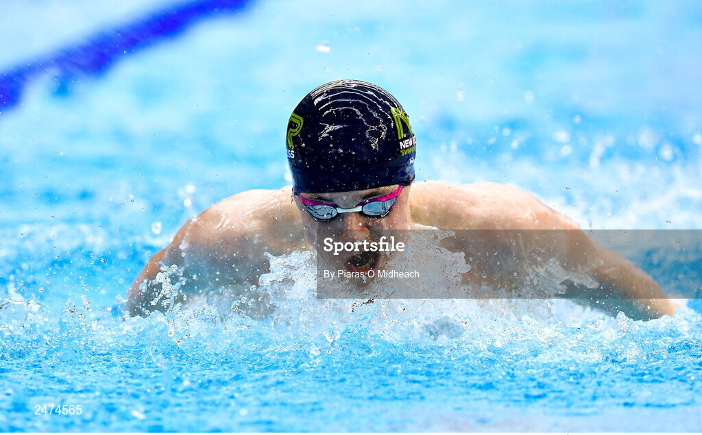 3 April 2023; Donnacha McCarthy of New Ross competes in the Men 13 & Over 100 LC metre butterfly heats during day three of the Swim Ireland Irish Open Swimming Championships at the National Aquatic Centre in Dublin. Photo by Piaras Ó Mídheach/Sportsfile