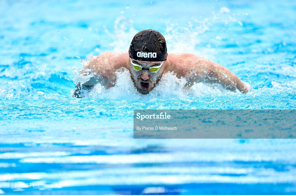3 April 2023; Barry McClements of NCU Ards competes in the Men 13 & Over 100 LC metre butterfly heats during day three of the Swim Ireland Irish Open Swimming Championships at the National Aquatic Centre in Dublin. Photo by Piaras Ó Mídheach/Sportsfile
