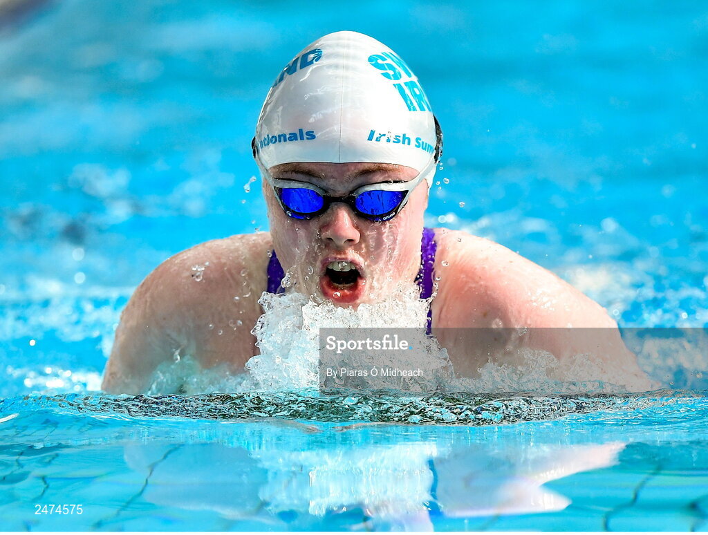 3 April 2023; Amelie Henson of Athlone competes in the Women 13 & Over 50 LC metre breaststroke heats during day three of the Swim Ireland Irish Open Swimming Championships at the National Aquatic Centre in Dublin. Photo by Piaras Ó Mídheach/Sportsfile