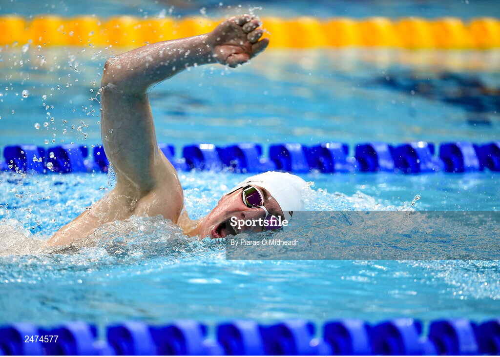 3 April 2023; Tom O'Rourke of Athlone competes in the Men 13 & Over 800 LC metre freestyle heats during day three of the Swim Ireland Irish Open Swimming Championships at the National Aquatic Centre in Dublin. Photo by Piaras Ó Mídheach/Sportsfile