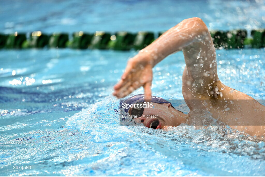 3 April 2023; Mathias Pickett of Ards competing in the Men 13 & Over 800 LC metre freestyle heats during day three of the Swim Ireland Irish Open Swimming Championships at the National Aquatic Centre in Dublin. Photo by Piaras Ó Mídheach/Sportsfile Photo by Piaras Ó Mídheach/Sportsfile