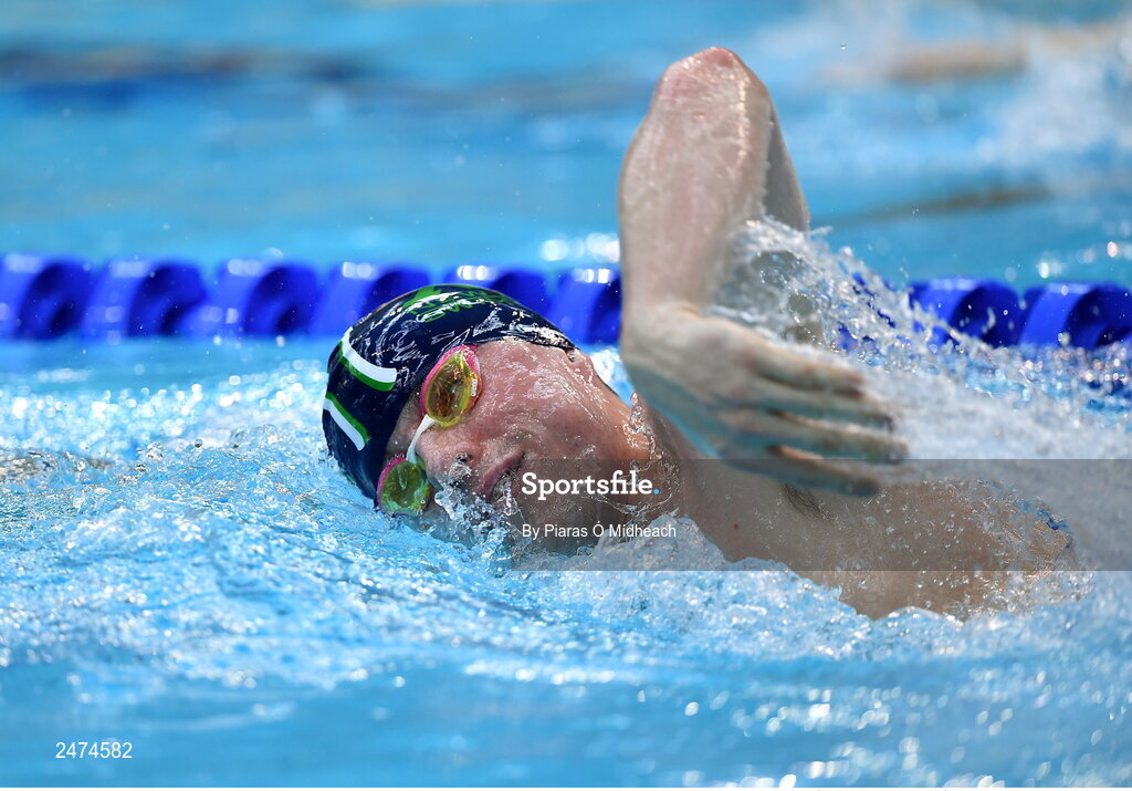 3 April 2023; Cian Foley of New Ross competing in the Men 13 & Over 800 LC metre freestyle heats during day three of the Swim Ireland Irish Open Swimming Championships at the National Aquatic Centre in Dublin. Photo by Piaras Ó Mídheach/Sportsfile Photo by Piaras Ó Mídheach/Sportsfile