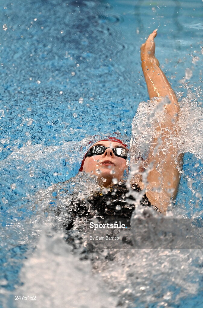 5 March 2023; Rebekah Gillis of Sliabh Beagh, Monaghan, competes in the women 13 and over 50m backstoke heats during day five of the Swim Ireland Irish Open Swimming Championships at the National Aquatic Centre in Dublin. Photo by Sam Barnes/Sportsfile
