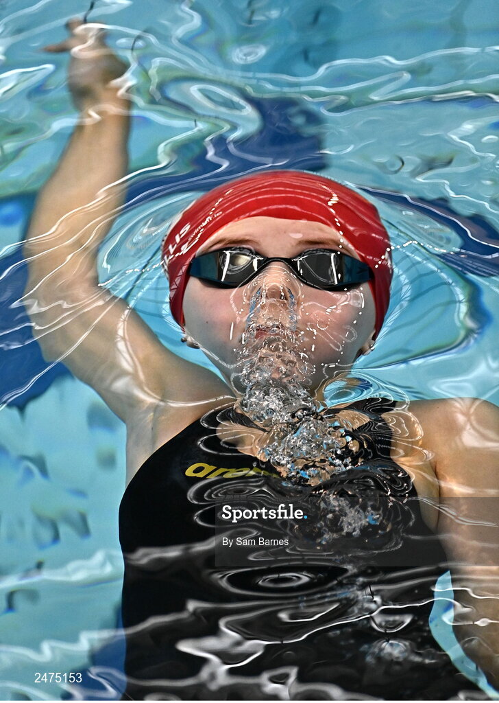 5 March 2023; Rebekah Gillis of Sliabh Beagh, Monaghan, competes in the women 13 and over 50m backstoke heats during day five of the Swim Ireland Irish Open Swimming Championships at the National Aquatic Centre in Dublin. Photo by Sam Barnes/Sportsfile