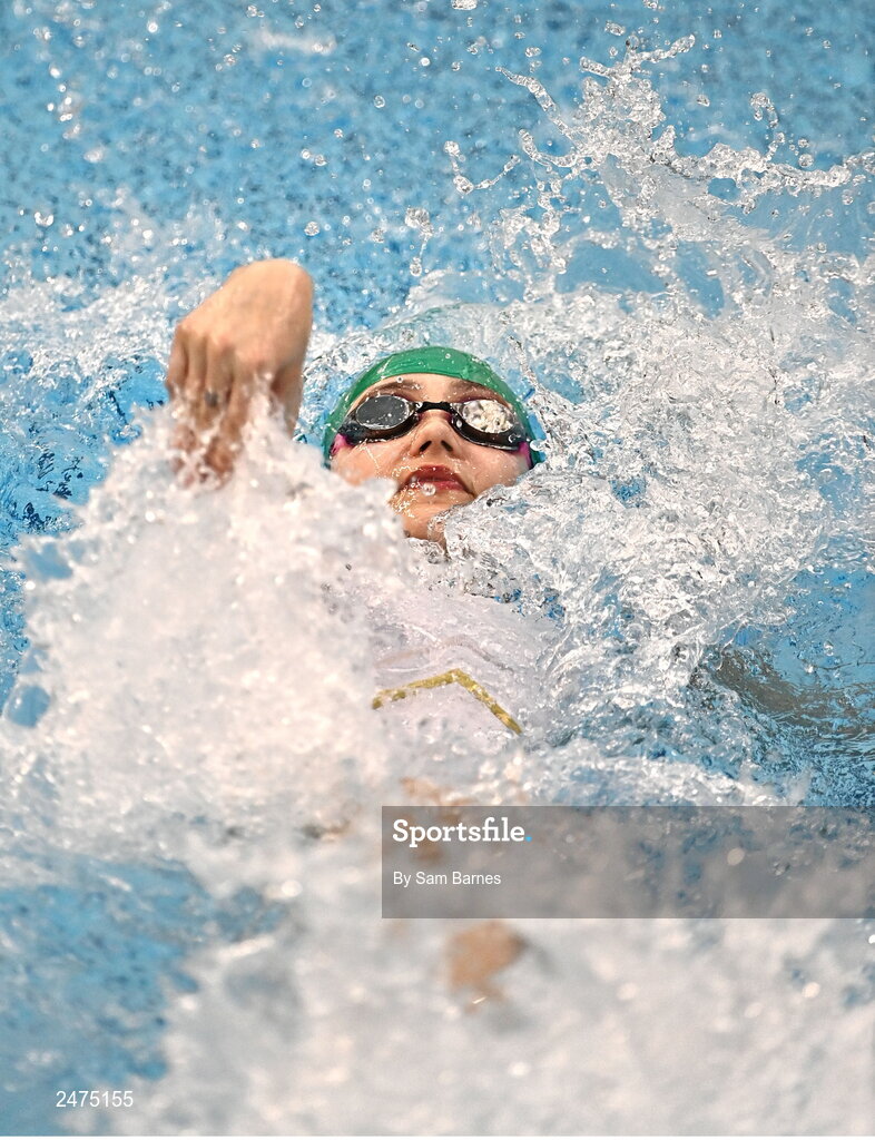 5 March 2023; Poppy Nolan of Sundays Well, Cork, competes in the women 13 and over 50m backstoke heats during day five of the Swim Ireland Irish Open Swimming Championships at the National Aquatic Centre in Dublin. Photo by Sam Barnes/Sportsfile