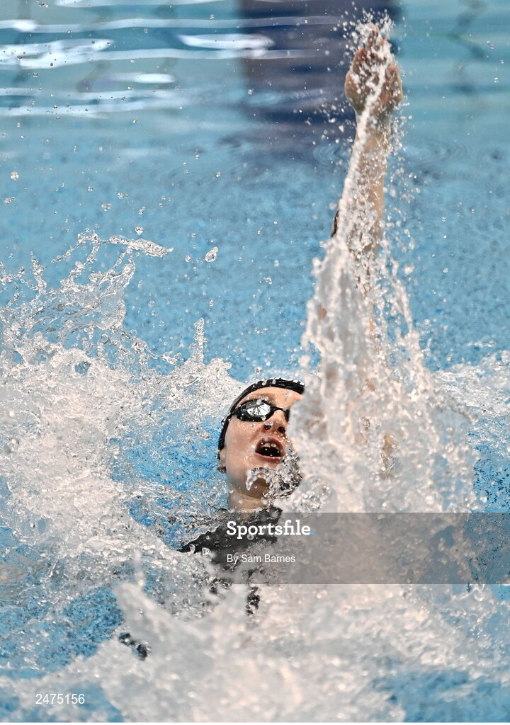 5 March 2023; Danielle Hill of Larne, Antrim, competes in the women 13 and over 50m backstoke heats during day five of the Swim Ireland Irish Open Swimming Championships at the National Aquatic Centre in Dublin. Photo by Sam Barnes/Sportsfile