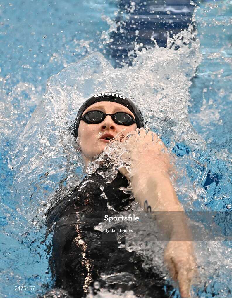 5 March 2023; Danielle Hill of Larne, Antrim, competes in the women 13 and over 50m backstoke heats during day five of the Swim Ireland Irish Open Swimming Championships at the National Aquatic Centre in Dublin. Photo by Sam Barnes/Sportsfile