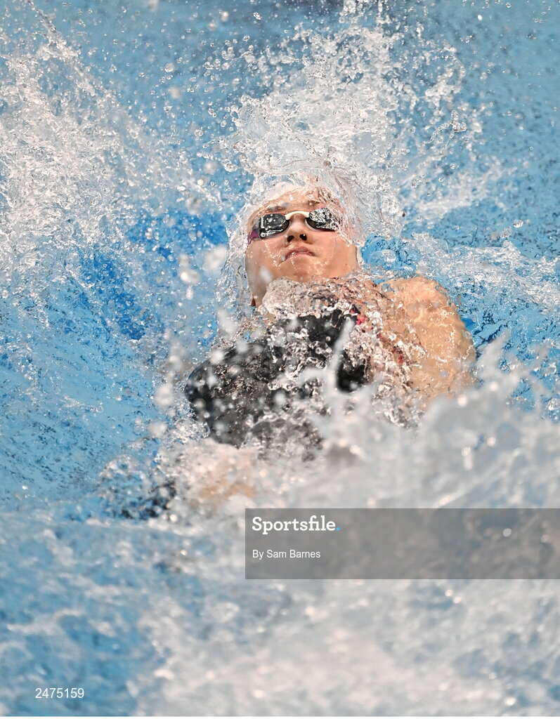 5 March 2023; Lottie Cullen of Swim Belfast competes in the women 13 and over 50m backstoke heats during day five of the Swim Ireland Irish Open Swimming Championships at the National Aquatic Centre in Dublin. Photo by Sam Barnes/Sportsfile