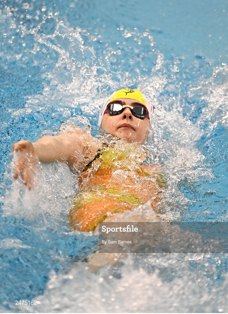 5 March 2023; Louise Hartnett of Laois Marlins competes in the women 13 and over 50m backstoke heats during day five of the Swim Ireland Irish Open Swimming Championships at the National Aquatic Centre in Dublin. Photo by Sam Barnes/Sportsfile