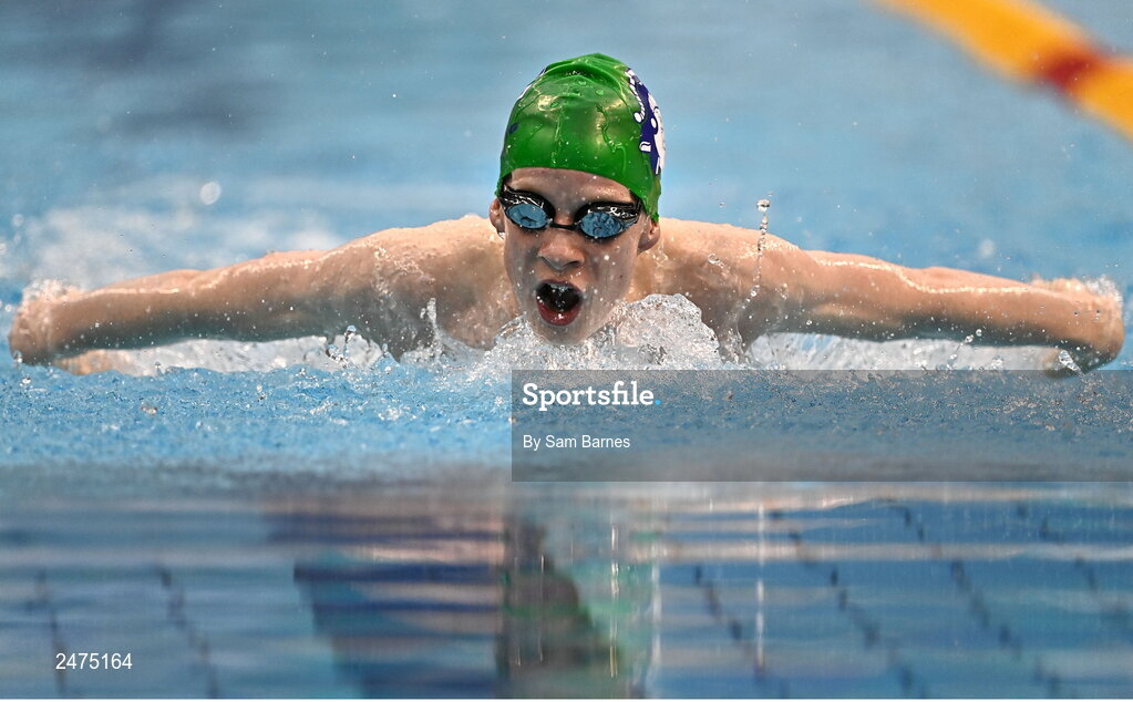 5 March 2023;  Beau McCabe of Trojan, Dublin, competes in the Men's 13 and over 200m individual medley during day five of the Swim Ireland Irish Open Swimming Championships at the National Aquatic Centre in Dublin. Photo by Sam Barnes/Sportsfile
