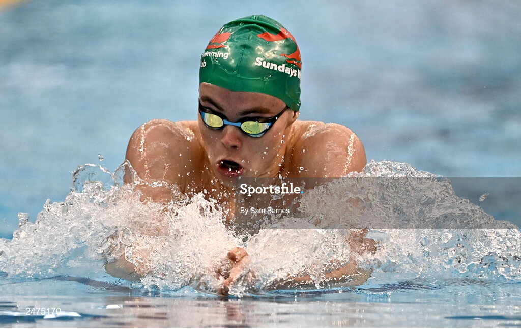 5 March 2023; Sean Bolger of Sundays Well, Cork, competes in the Men's 13 and over 200m individual medley during day five of the Swim Ireland Irish Open Swimming Championships at the National Aquatic Centre in Dublin. Photo by Sam Barnes/Sportsfile