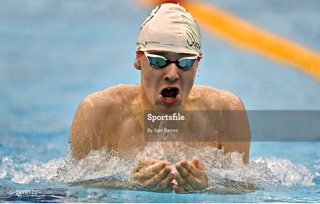 5 March 2023; Senan Harvey of Mallow Swans, Cork, competes in the Men's 13 and over 200m individual medley during day five of the Swim Ireland Irish Open Swimming Championships at the National Aquatic Centre in Dublin. Photo by Sam Barnes/Sportsfile